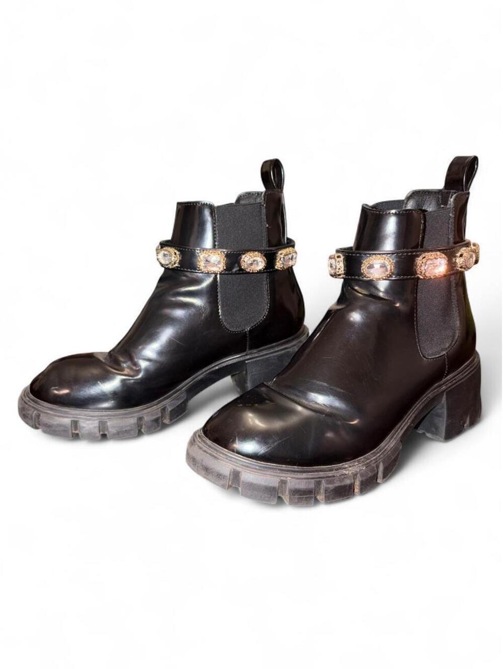 Steve Madden Amulet Black Patent Rhinestone Chelsea Boots size 7